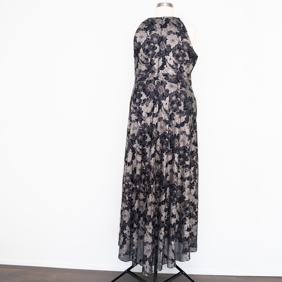 Betsy & Adam. Plus Size Layla Halter Top Foil Print Gown. - Picture 3 of 11